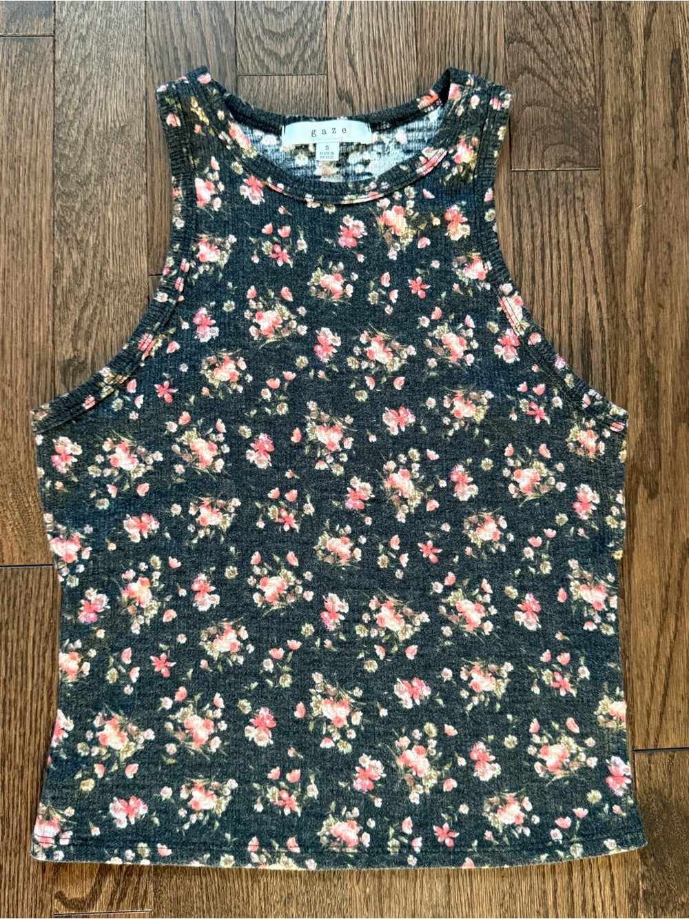 Gaze Women’s Floral Ribbed Tank Charcoal Size S